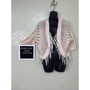 Chico’s Cream Cotton Cardigan with Fringe Size 1